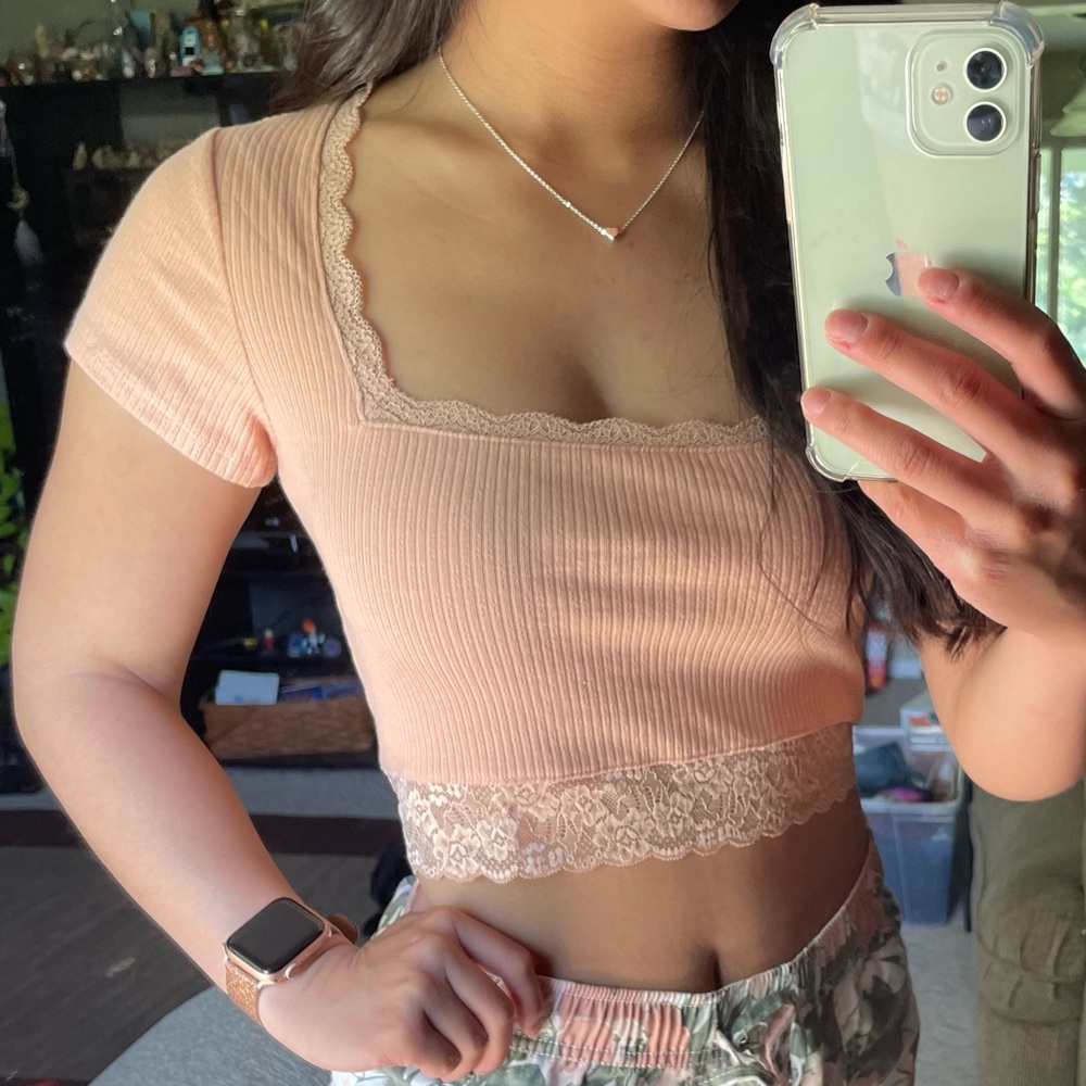 Pink Lace Crop Top